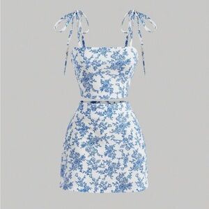 Blue & White Floral Two Piece Set